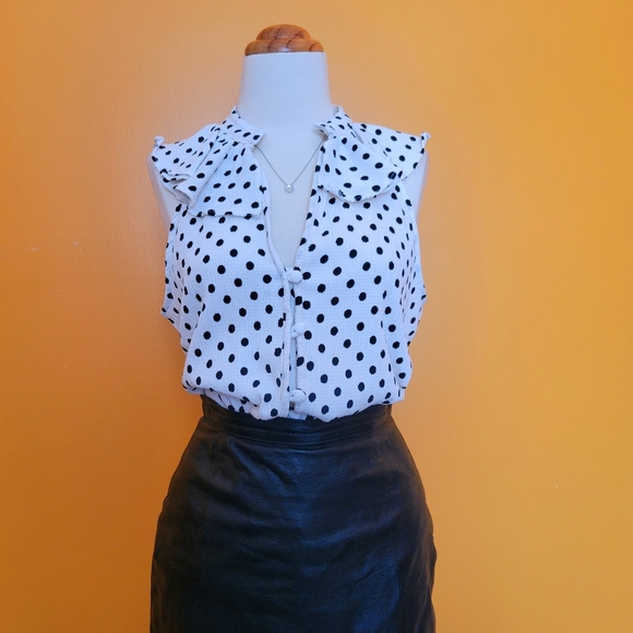 Anthropologie Ruffle Polka Dot Button Up Tank Top Blouse - Picture 3 of 15